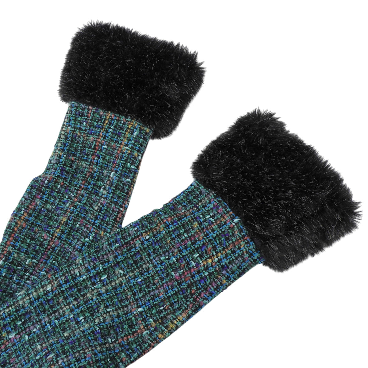 Tweed Faux Fur Combination Jacket #36 Green/Multi-color