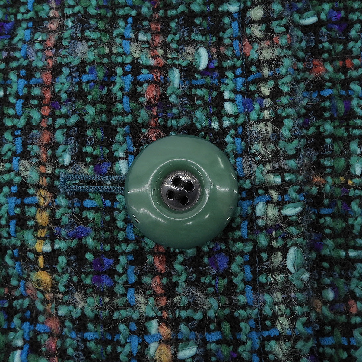 Tweed Faux Fur Combination Jacket #36 Green/Multi-color