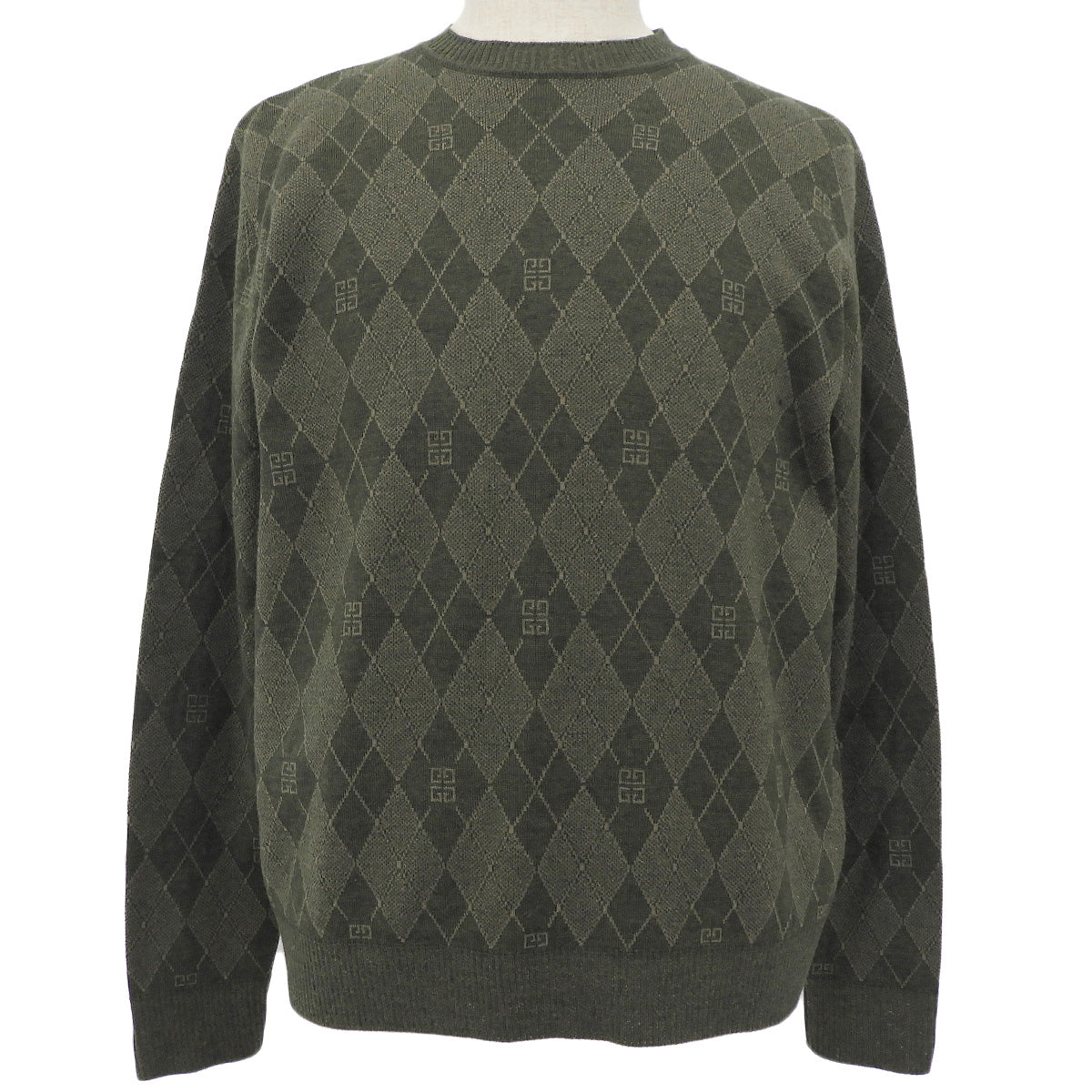 Logo Argyle Check Pattern Knit Top #S Khaki