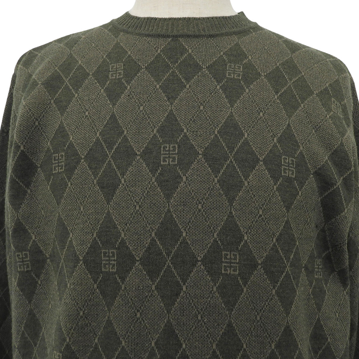 Logo Argyle Check Pattern Knit Top #S Khaki