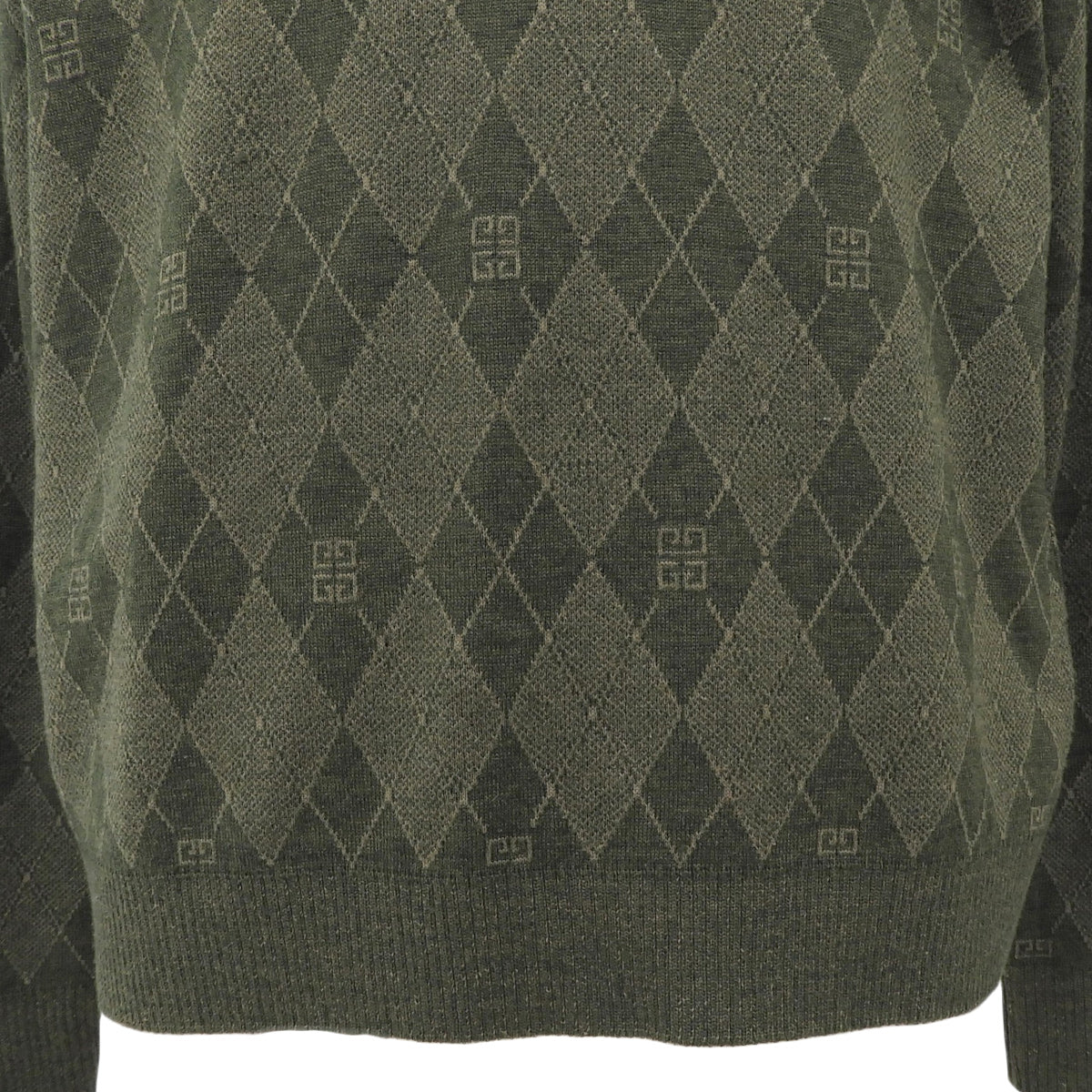 Logo Argyle Check Pattern Knit Top #S Khaki