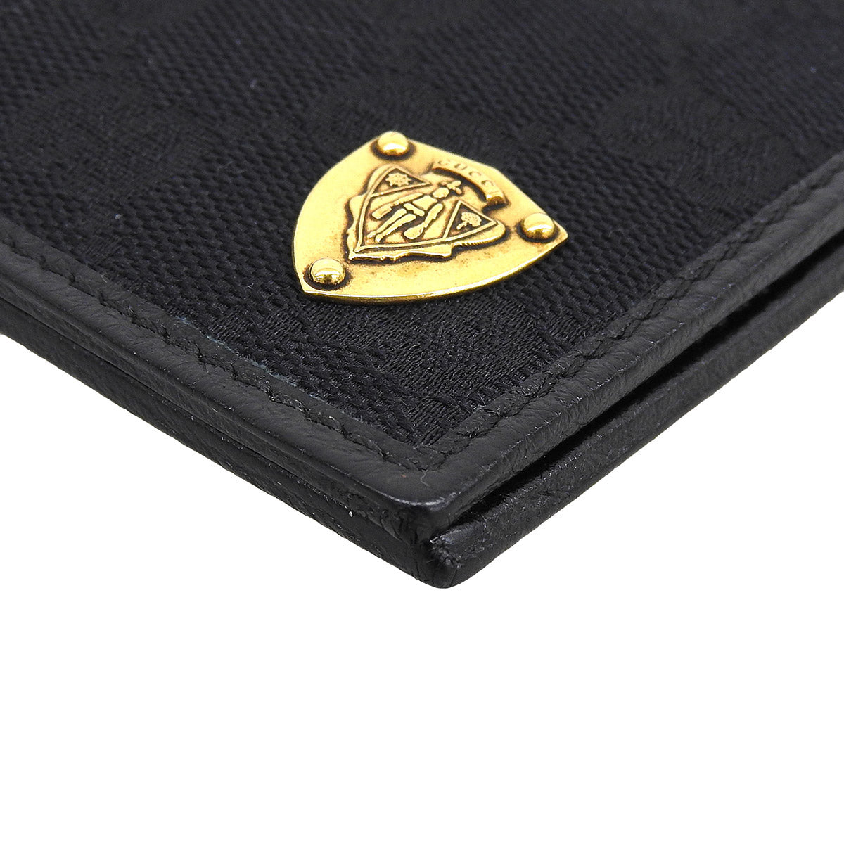 Canvas GG Pattern Logo Plate Wallet Black