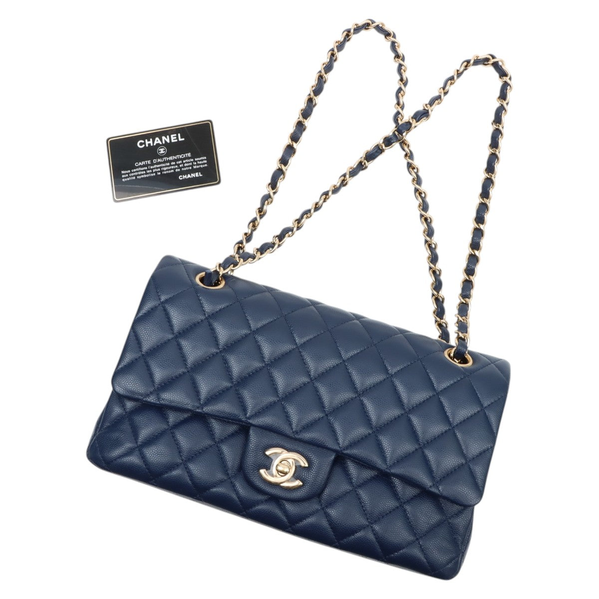 2017 Circa, Caviar Skin Classic Flap Chain Bag 25cm, Navy