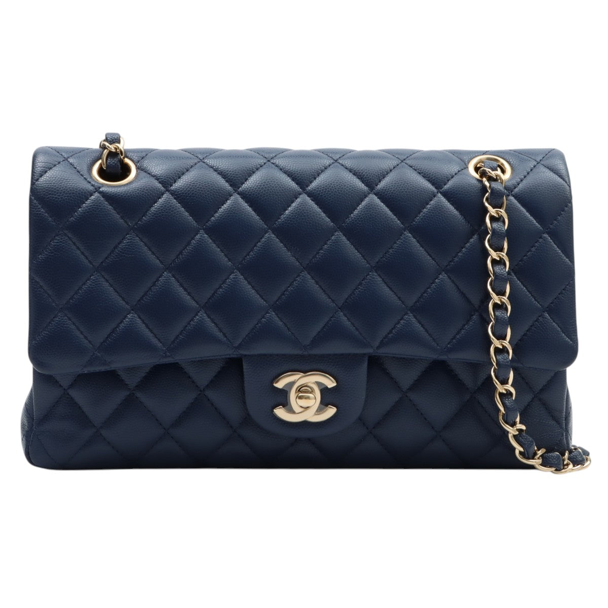 2017 Circa, Caviar Skin Classic Flap Chain Bag 25cm, Navy