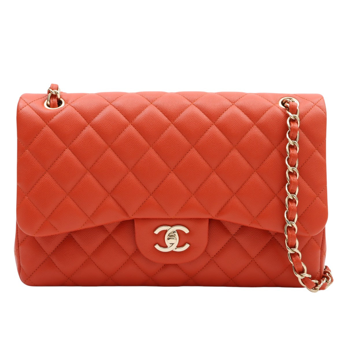 2018-ish Caviar Leather Classic Flap Chain Bag 30cm Orange