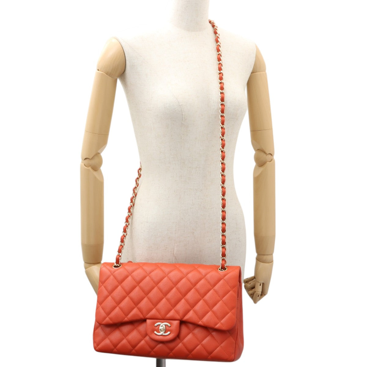 2018-ish Caviar Leather Classic Flap Chain Bag 30cm Orange