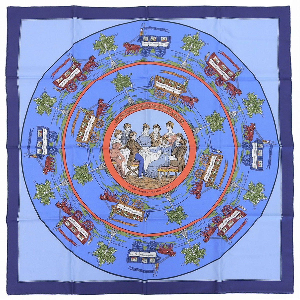 Carré 90 Jeu des Omnibus et Dames Blanches Scarf Blue