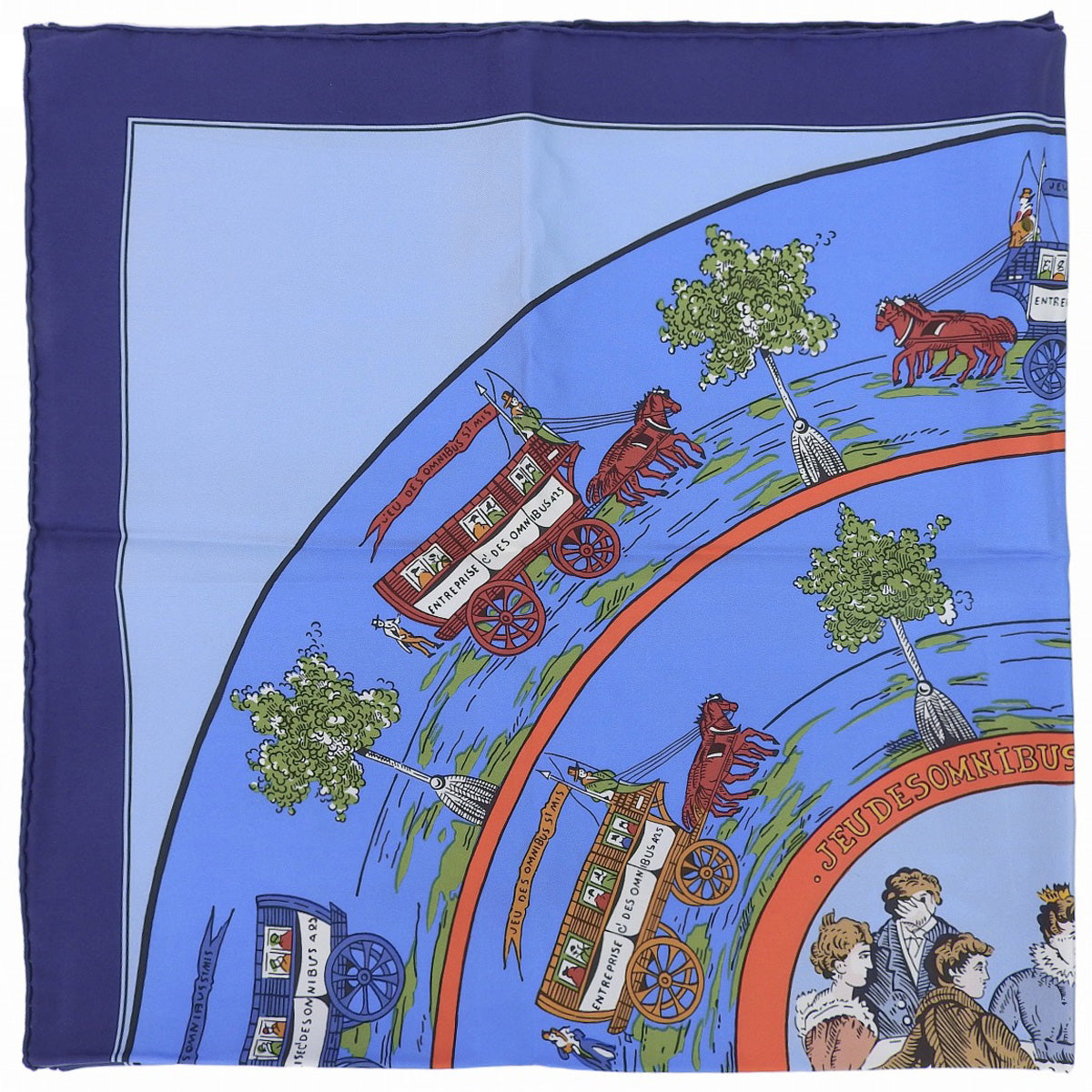 Carré 90 Jeu des Omnibus et Dames Blanches Scarf Blue