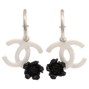 2004 CC Mark Camellia Swing Hoop Earrings Silver/White