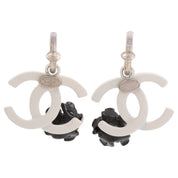 2004 CC Mark Camellia Swing Hoop Earrings Silver/White