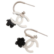 2004 CC Mark Camellia Swing Hoop Earrings Silver/White
