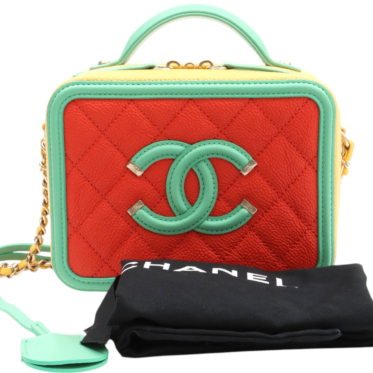 2019-ish Caviar Skin CC Filigree 2-Way Bag Yellow/Orange/Mint Green