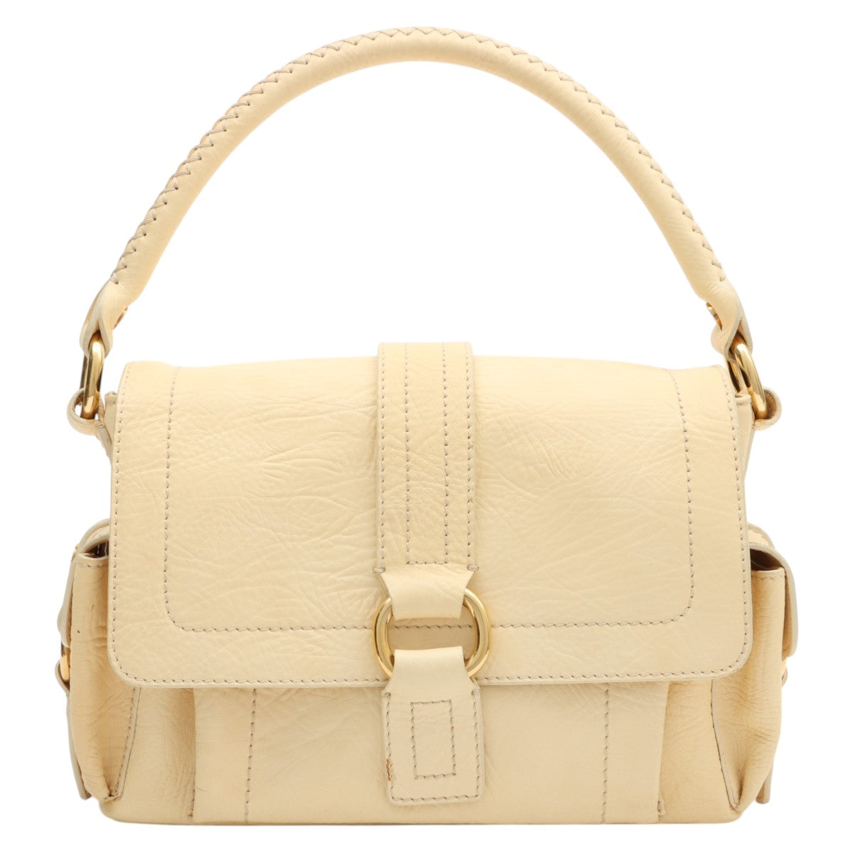 Round Macadam Plate Shoulder Bag - Cream Yellow