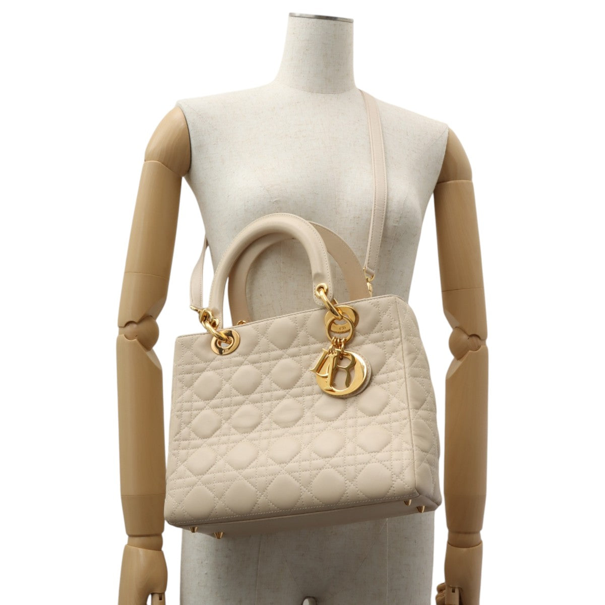 Lady Dior Cannage Stitch 2-Way Bag M Ivory