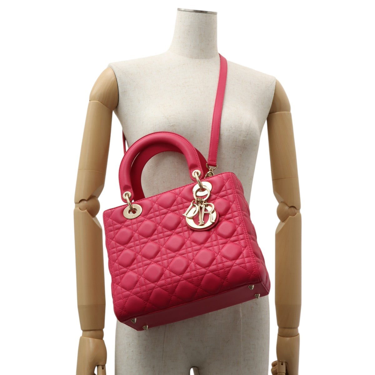 Lady Dior Cannage Stitch 2-Way Bag M Pink