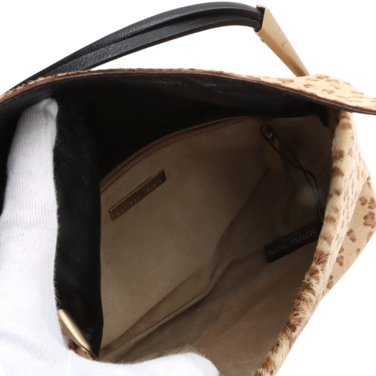 Calf Hair Leopard Print Shoulder Bag Beige/Black