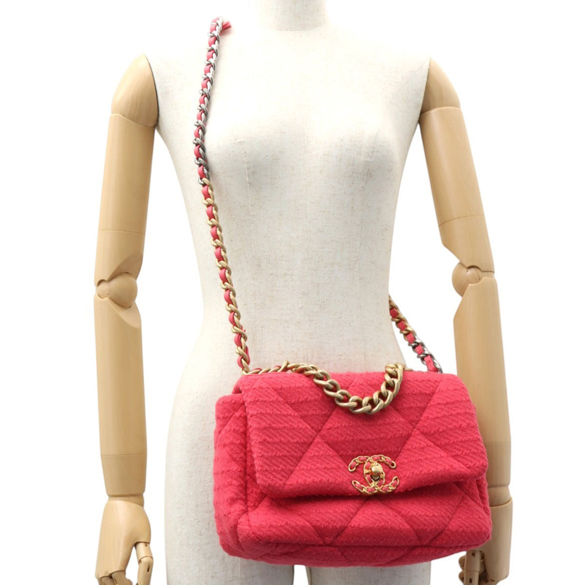 circa 2021 Wool Chanel 19 2-way Bag Pink