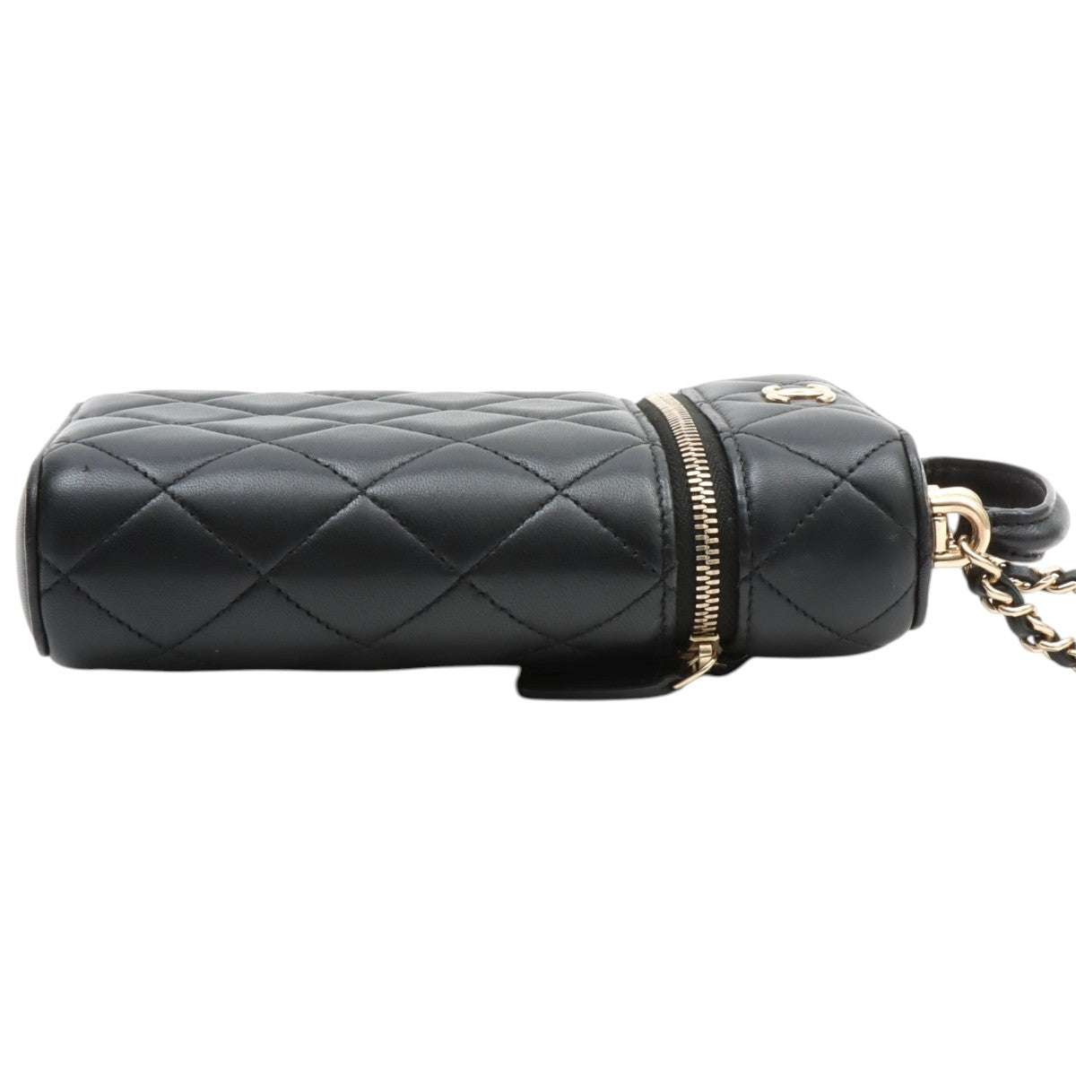 Matelassé Stitch CC Mark Plate Chain Phone Case, Black, manufactured circa 2021