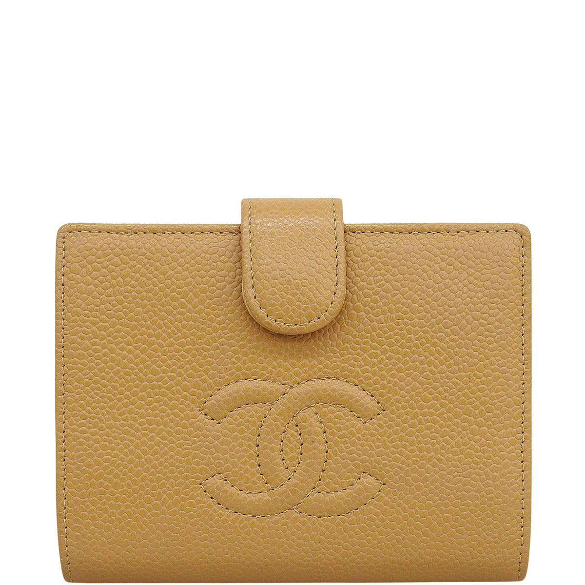 Circa 2003 caviar skin CC mark stitched wallet, beige