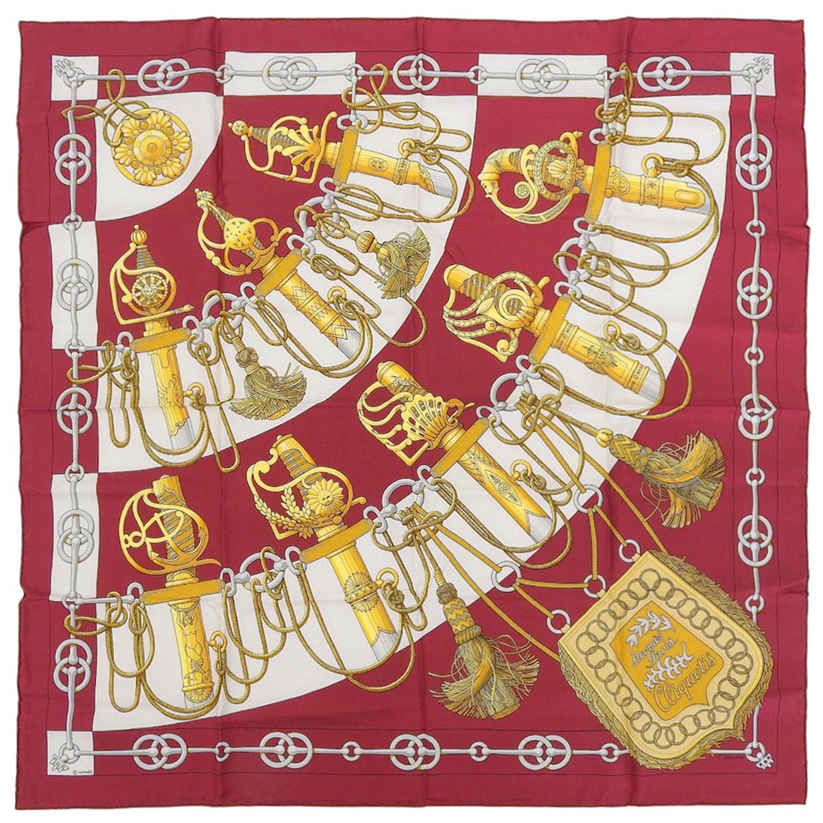 Carré 90 Cliquetis Scarf Bordeaux/White