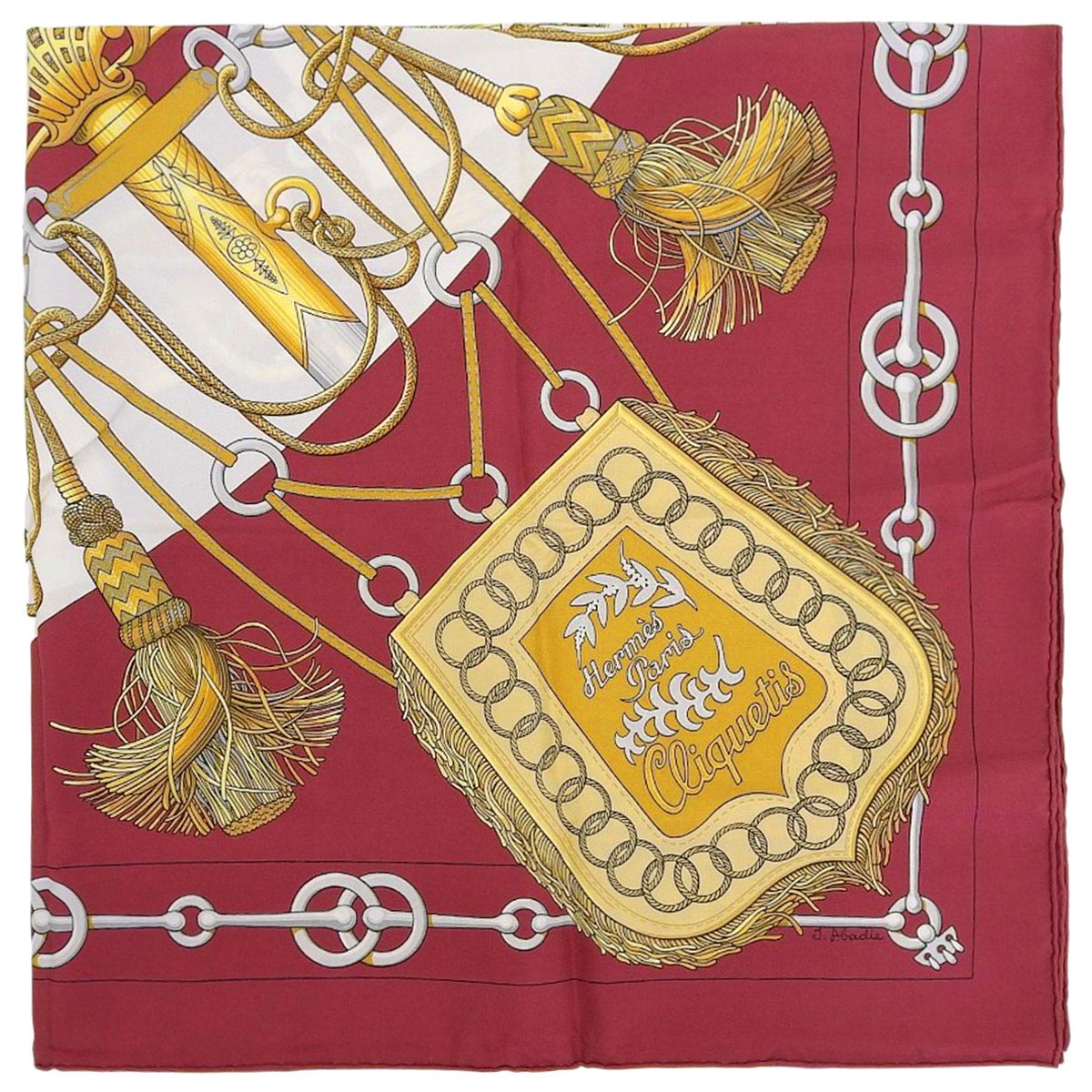 Carré 90 Cliquetis Scarf Bordeaux/White