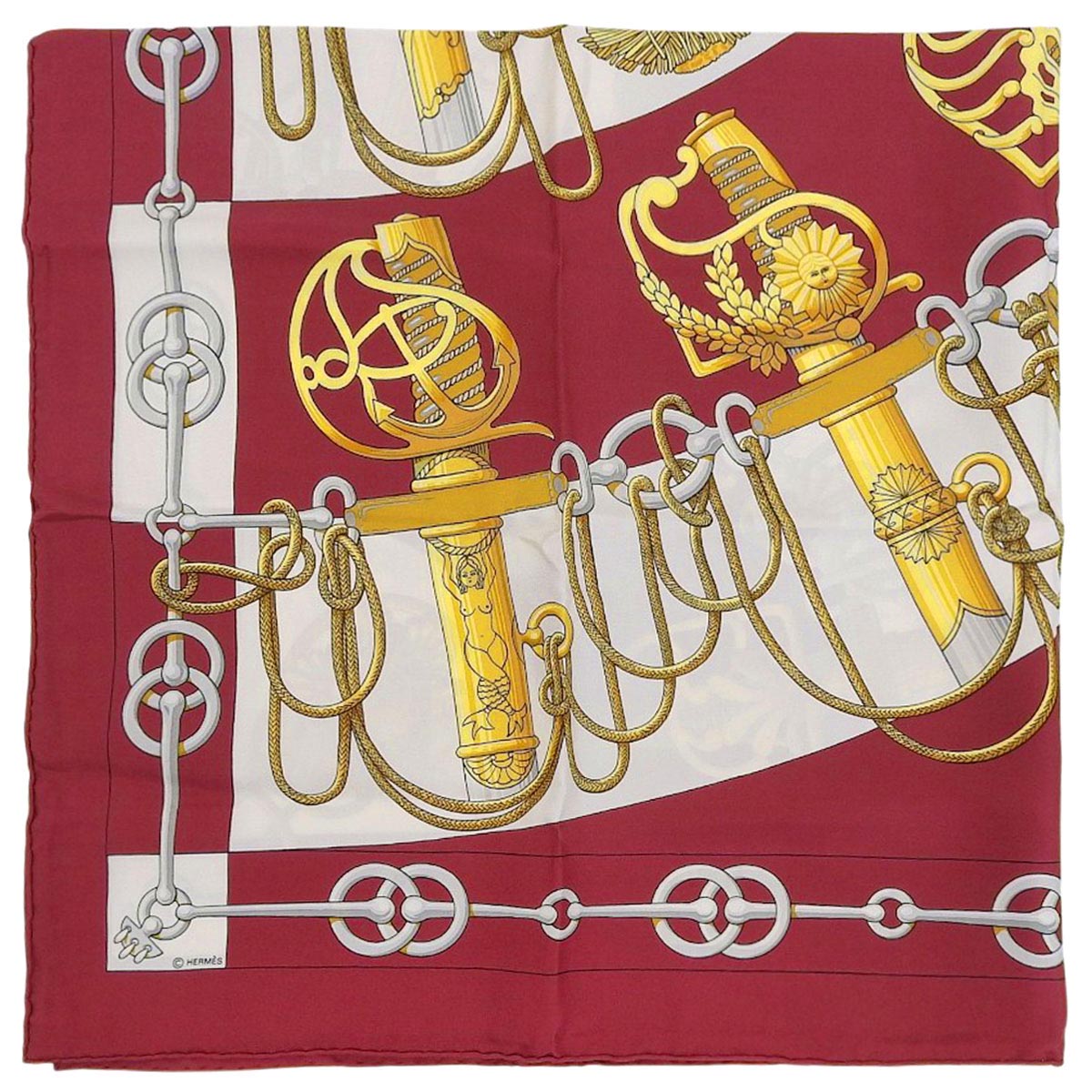 Carré 90 Cliquetis Scarf Bordeaux/White