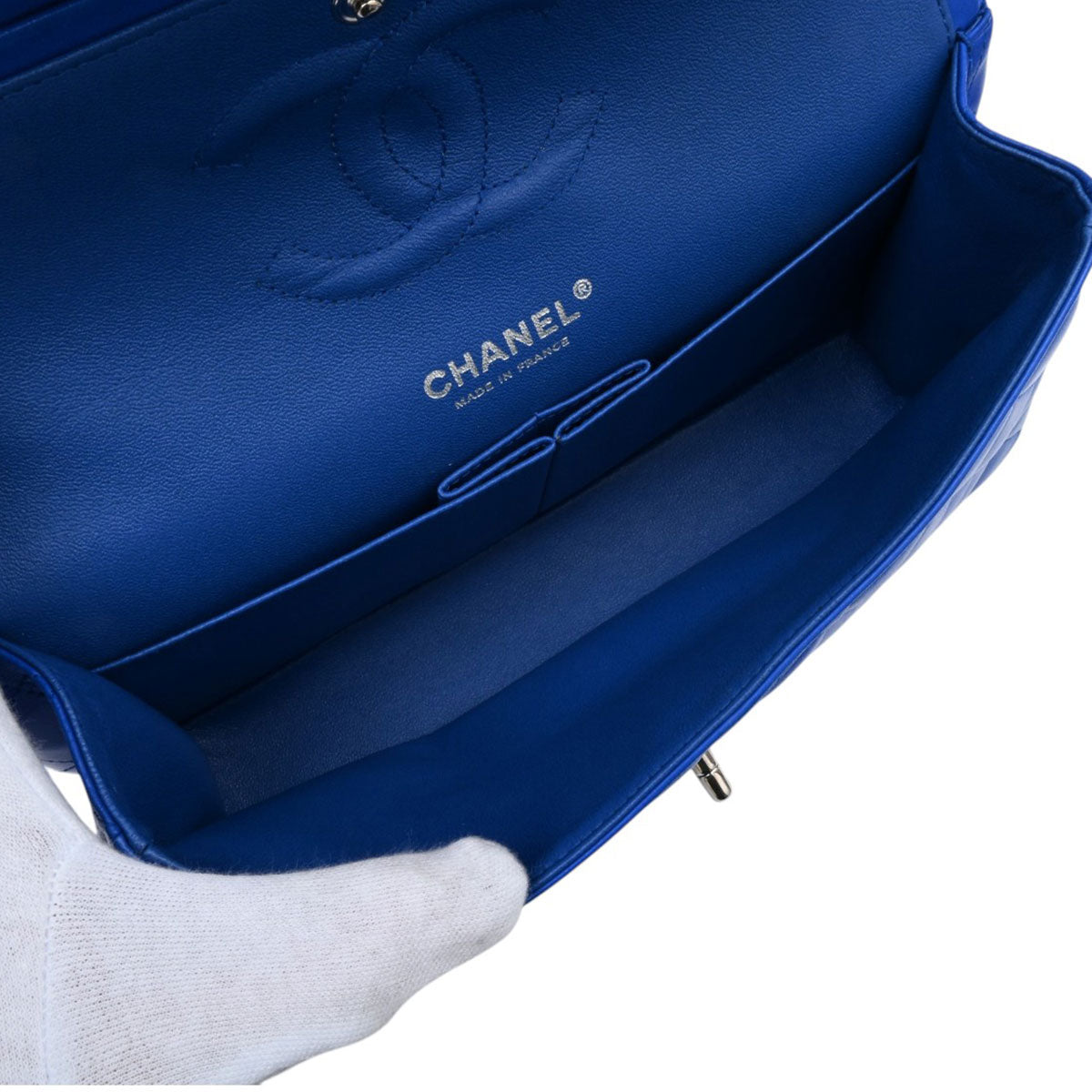 2009年頃製 クラシックフラップチェーンバッグ25cm ブルー
