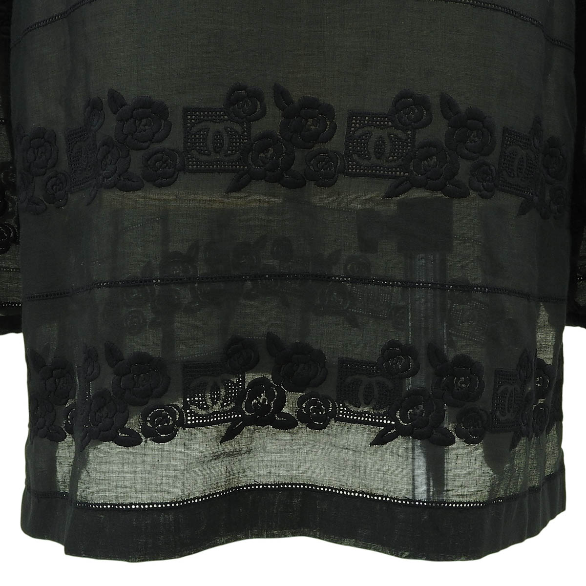2007年製 カメリアCCマーク刺繍シースルー長袖トップス #40 ダークグリーン