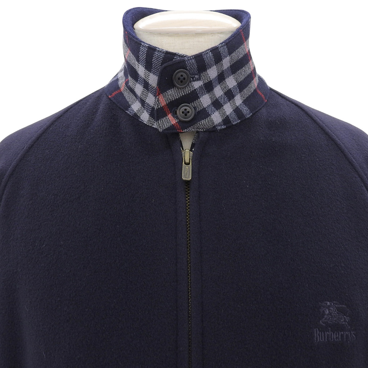 Nova Check Lining Stand Collar Zip-Up Blouson #L Navy