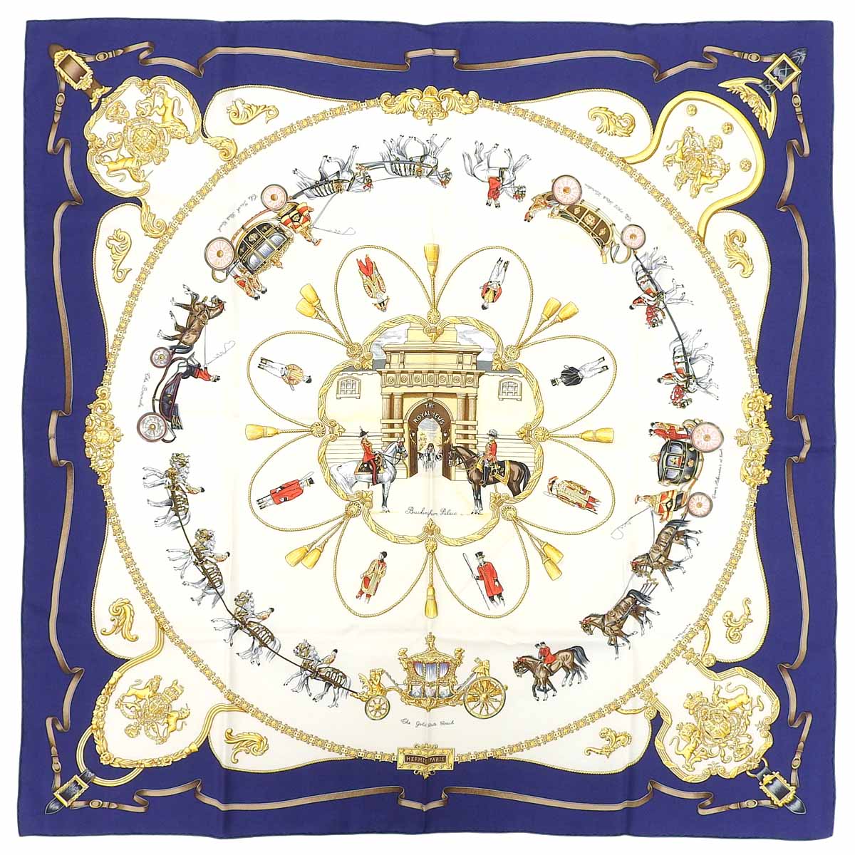 カレ90 The Royal Mewsスカーフ アイボリー/ネイビー