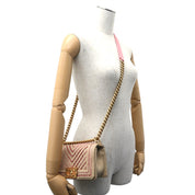 2019 Raffia Chevron Stitch Boy Chanel Chain Shoulder Bag Beige/Pink