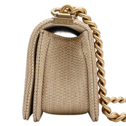 2019 Raffia Chevron Stitch Boy Chanel Chain Shoulder Bag Beige/Pink