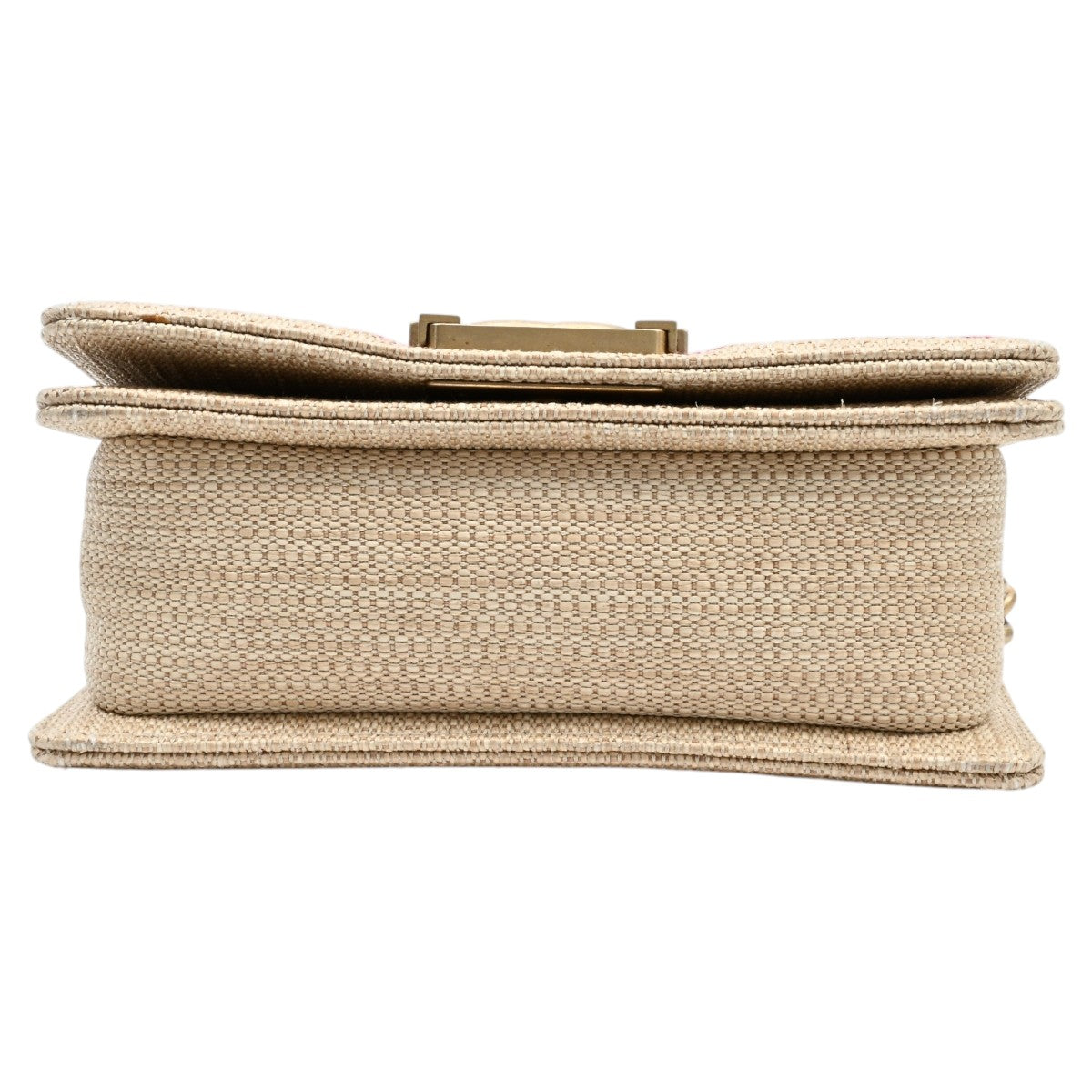 2019 Raffia Chevron Stitch Boy Chanel Chain Shoulder Bag Beige/Pink