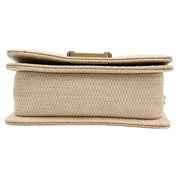 2019 Raffia Chevron Stitch Boy Chanel Chain Shoulder Bag Beige/Pink