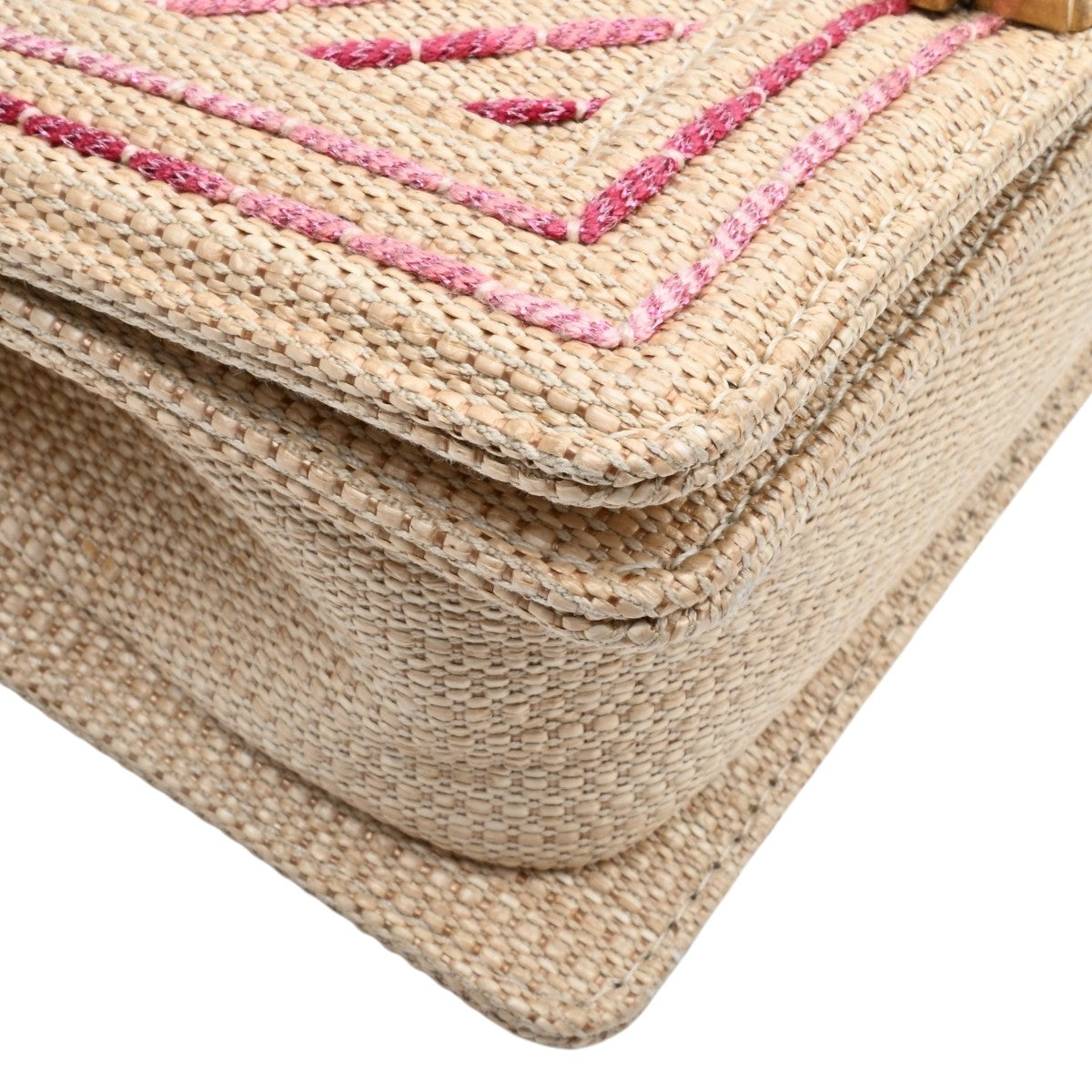2019 Raffia Chevron Stitch Boy Chanel Chain Shoulder Bag Beige/Pink
