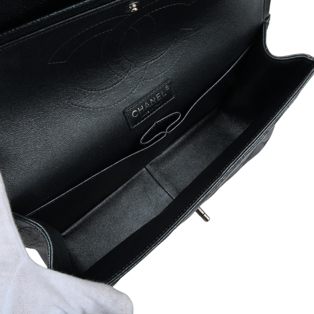 2014年頃製 キャビアスキンクラシックフラップ30cm ブルーグレー