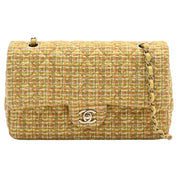 Circa 2014 Tweed Classic Flap Chain Bag 25cm Light Green/Multi-color