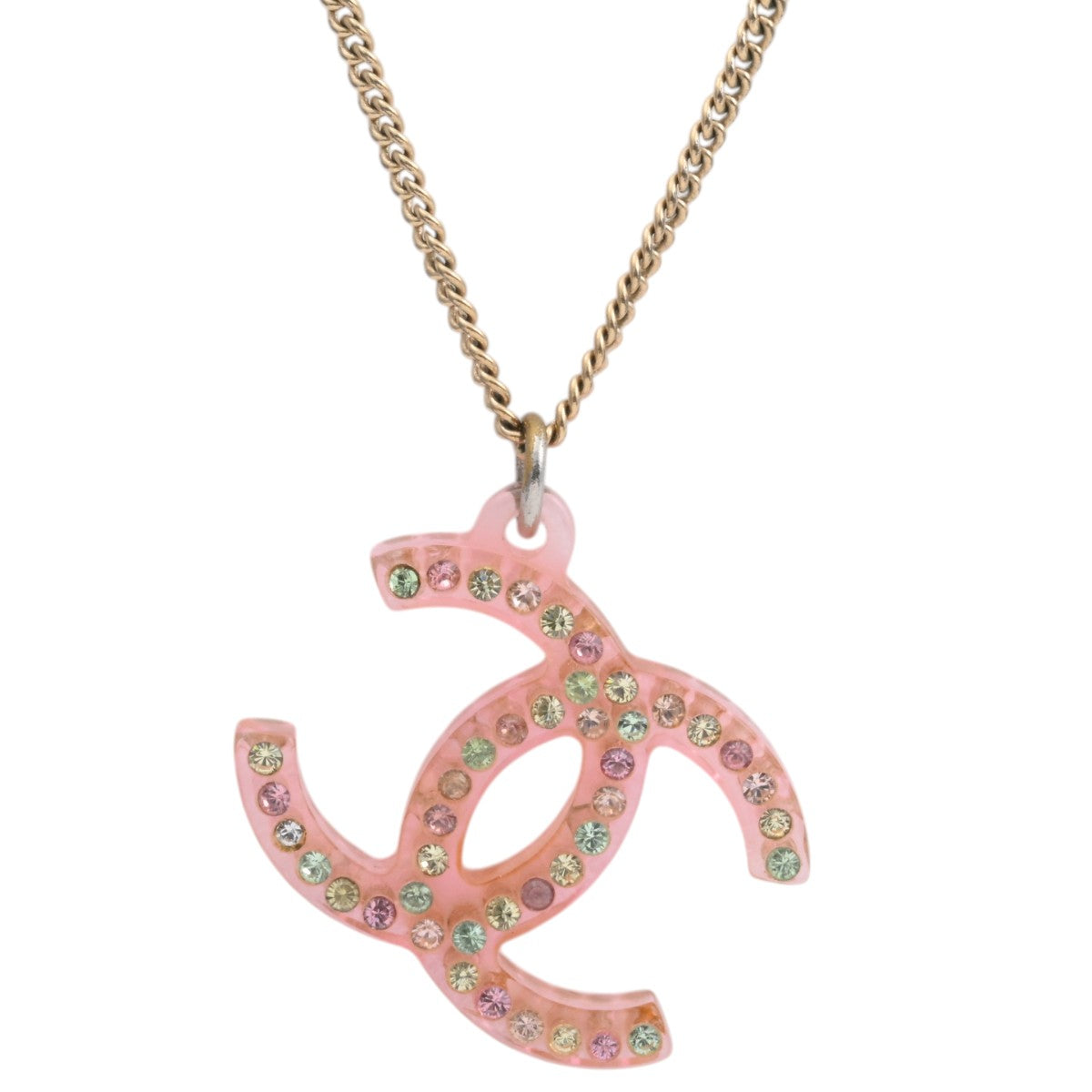 2004 Rhinestone CC Mark Necklace Gold/Pink
