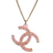 2004 Rhinestone CC Mark Necklace Gold/Pink