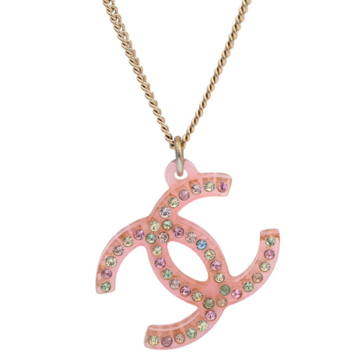 2004 Rhinestone CC Mark Necklace Gold/Pink