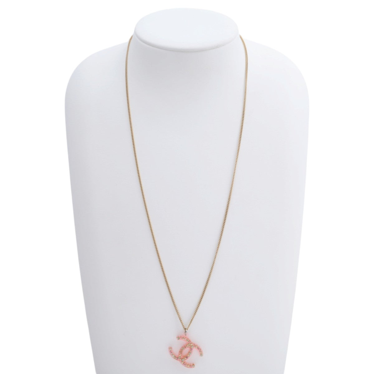 2004 Rhinestone CC Mark Necklace Gold/Pink