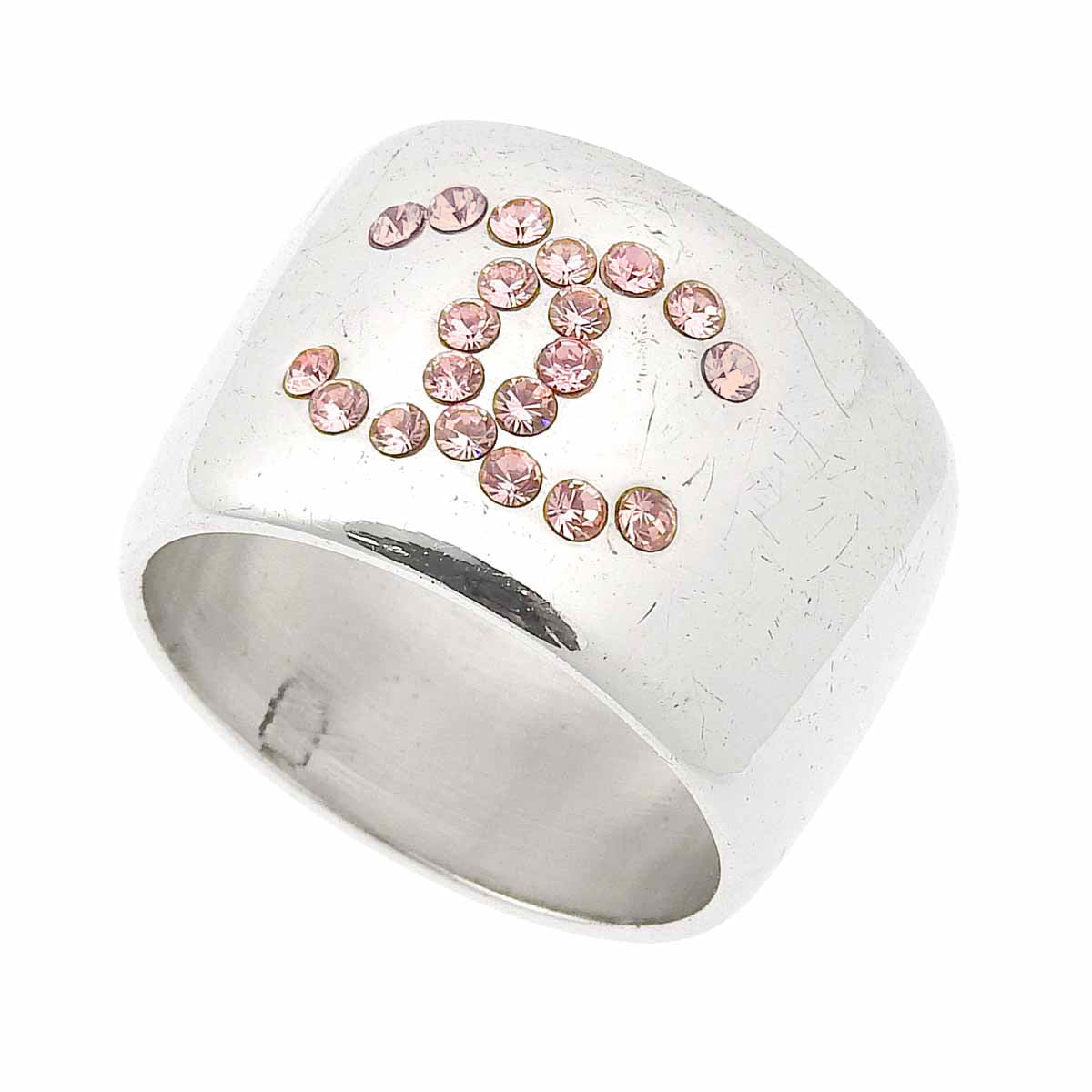2002 Rhinestone Heart CC Mark Ring #54 Silver/Pink