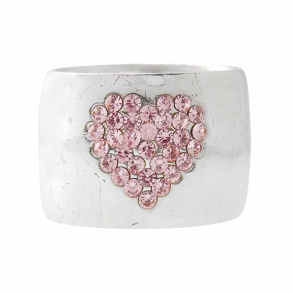 2002 Rhinestone Heart CC Mark Ring #54 Silver/Pink