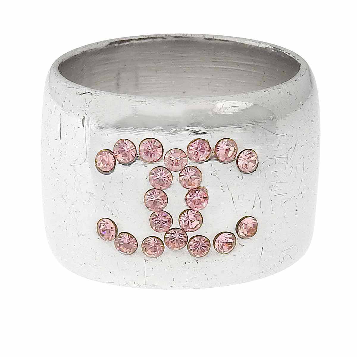 2002 Rhinestone Heart CC Mark Ring #54 Silver/Pink