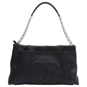2008-ish Caviar Skin CC Mark Stitch Chain Tote Bag Black