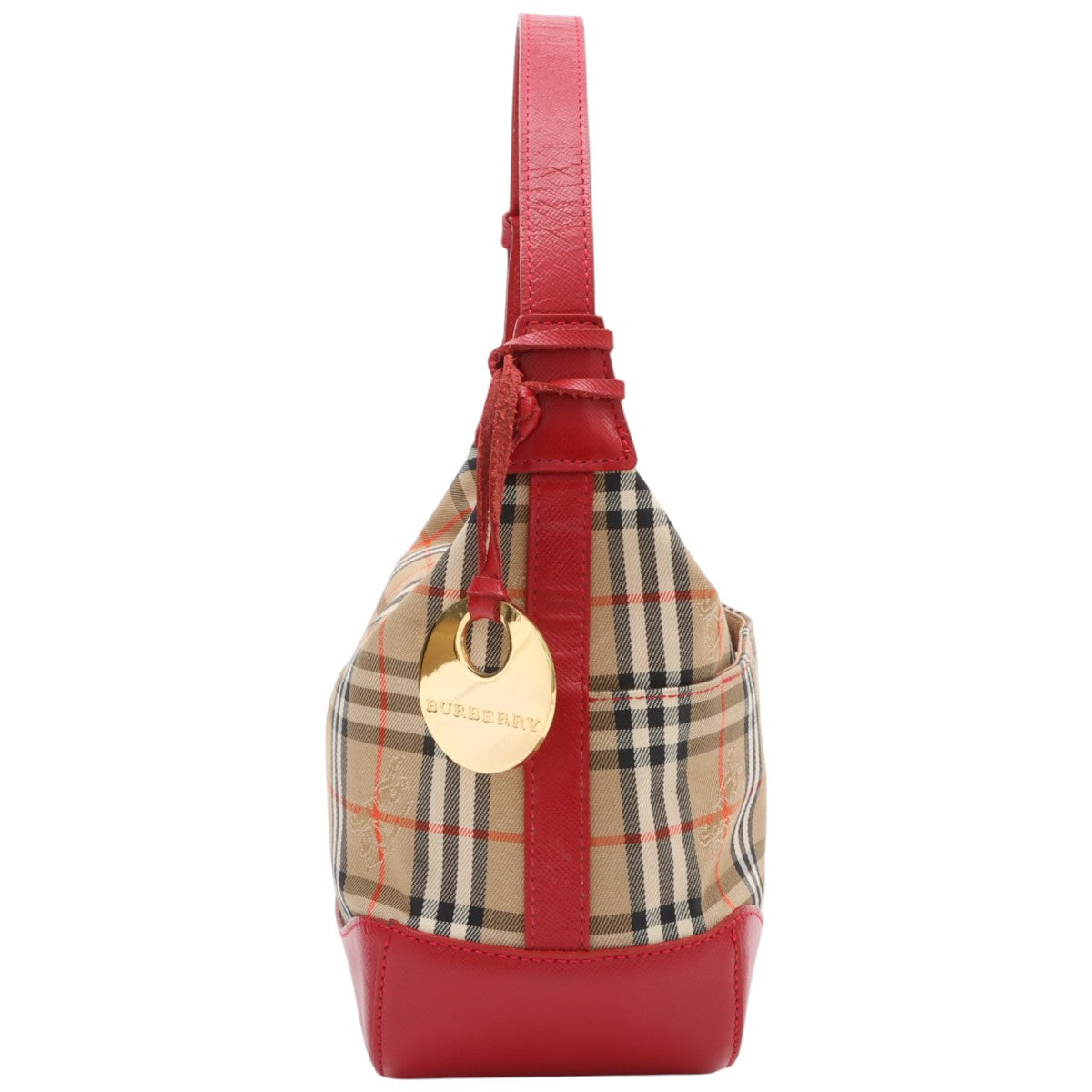 Nova Check Pattern Logo Charm Shoulder Bag Beige/Red