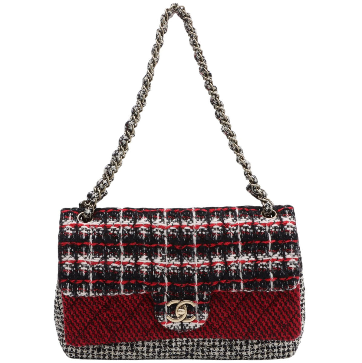 Circa 2009 Tweed CC Turnlock Chain Shoulder Bag, Red/Black/White