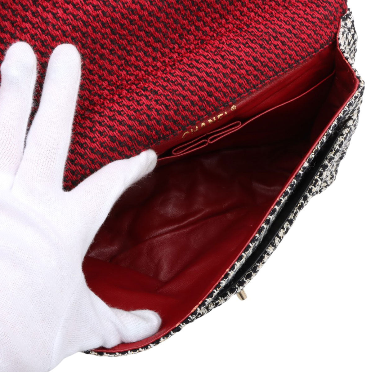 Circa 2009 Tweed CC Turnlock Chain Shoulder Bag, Red/Black/White