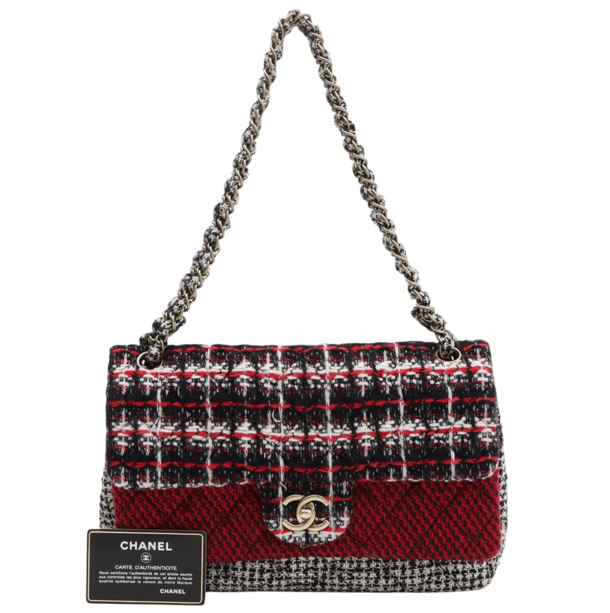 Circa 2009 Tweed CC Turnlock Chain Shoulder Bag, Red/Black/White