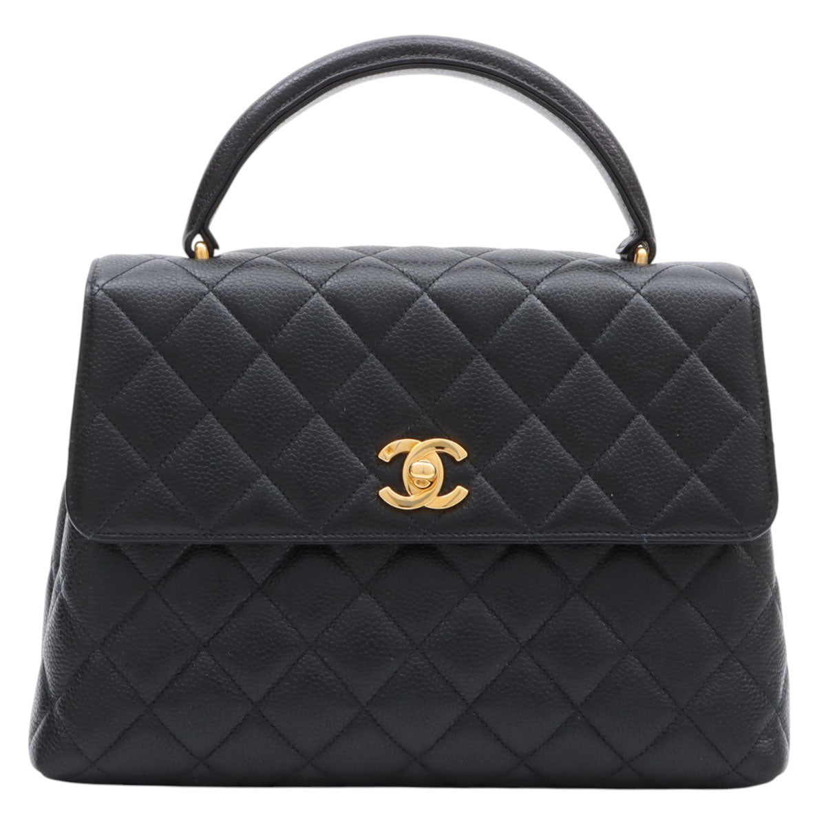 Circa 1997 Caviar Skin CC Turnlock Handbag, Black